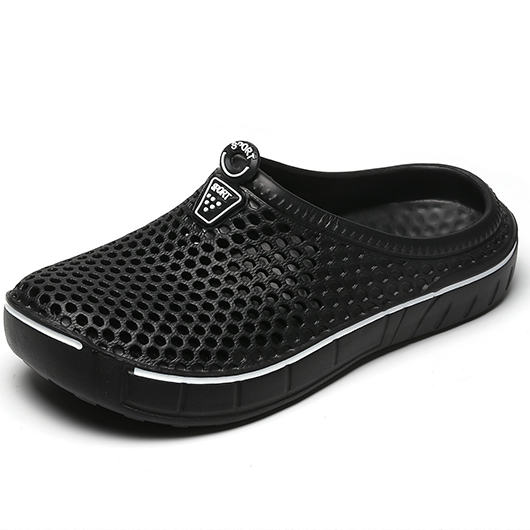 Black shoes,Plain Color shoes,Black Cut Out Falt Closed Toe Sliders