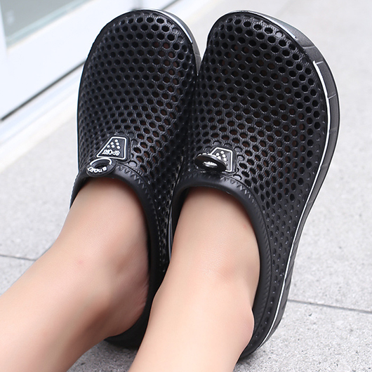 Black shoes,Plain Color shoes,Black Cut Out Falt Closed Toe Sliders