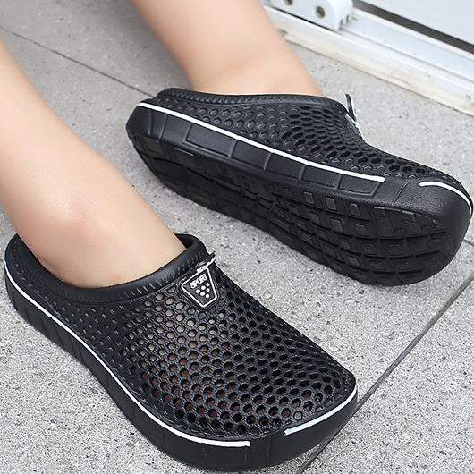 Black shoes,Plain Color shoes,Black Cut Out Falt Closed Toe Sliders