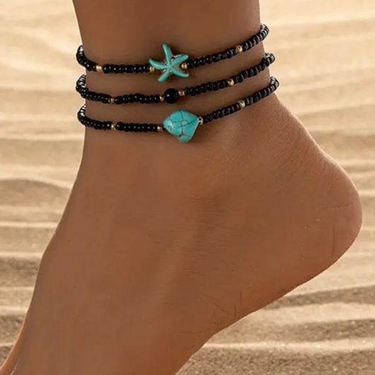 Black Polyresin Layered Starfish Design Anklet