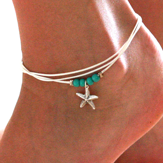 Mint Green Layered Starfish Polyresin Anklet