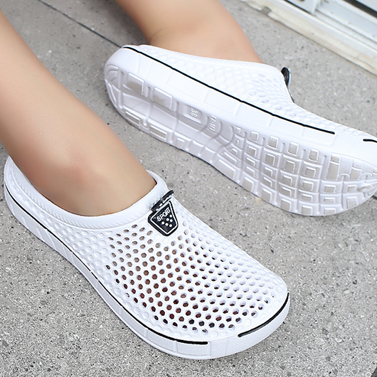 White shoes,Plain Color shoes,White Falt Cut Out Closed Toe Sliders