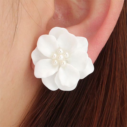 Floral Plants White Patchwork Pearl Earrings