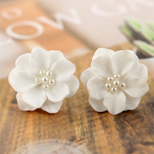 White jewelry,Floral jewelry,Plants jewelry,Floral Plants White Patchwork Pearl Earrings