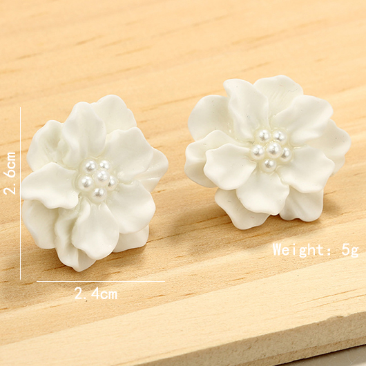 White jewelry,Floral jewelry,Plants jewelry,Floral Plants White Patchwork Pearl Earrings