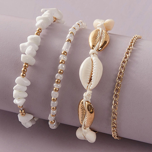 Gold Beaded Patchwork Alloy Shell Anklets