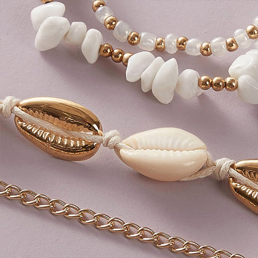Gold Beaded Patchwork Alloy Shell Anklets