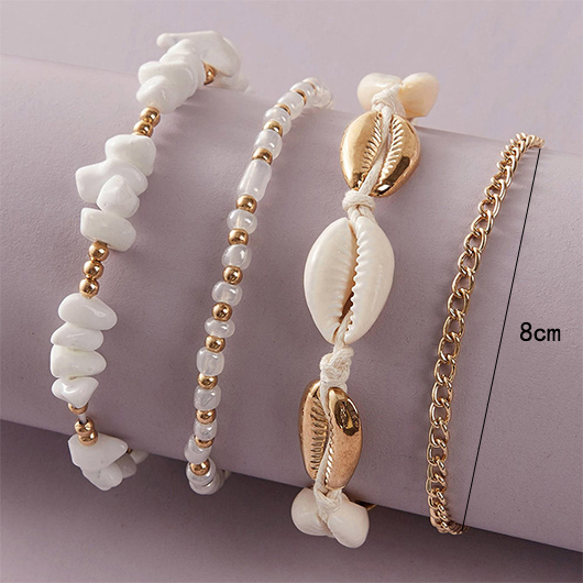 Gold Beaded Patchwork Alloy Shell Anklets