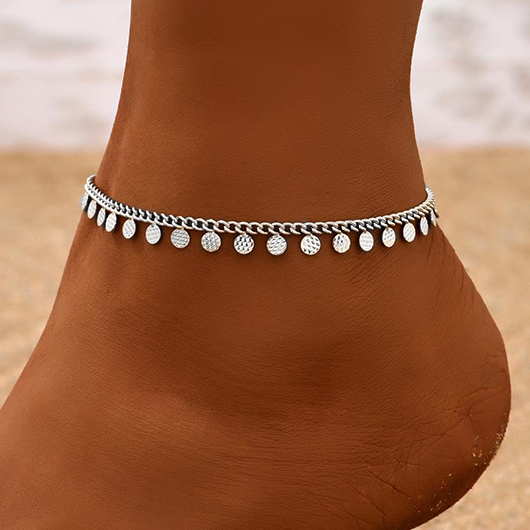 Geometric Round Silvery White Alloy Anklet