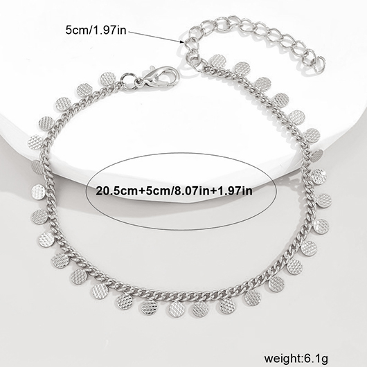 Silvery White jewelry,Geometric jewelry,Geometric Round Silvery White Alloy Anklet