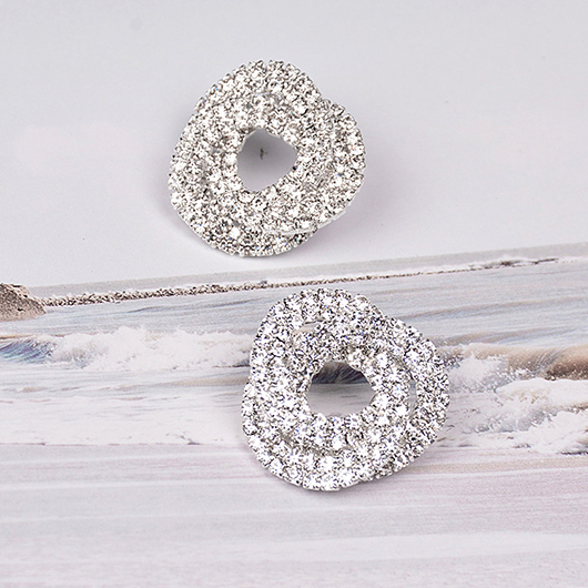 Silvery White Round Rhinestone Alloy Earrings