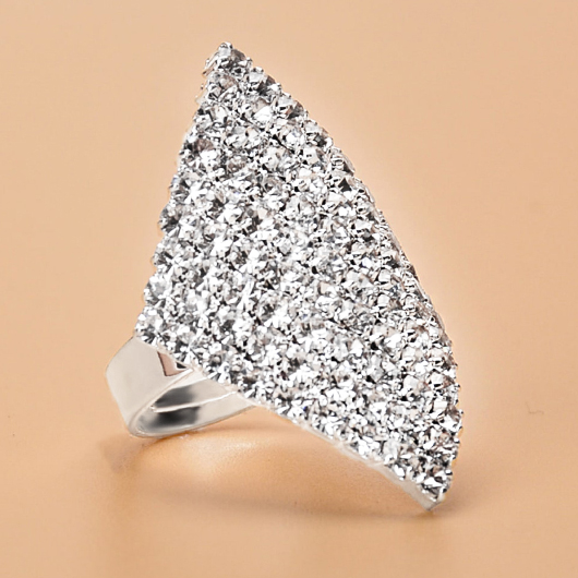 Rhombic Rhinestone Silvery White Metal Ring