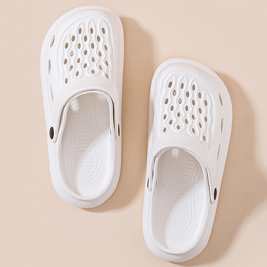 White shoes,Plain Color shoes,White Cut Out Falt Closed Toe Sliders