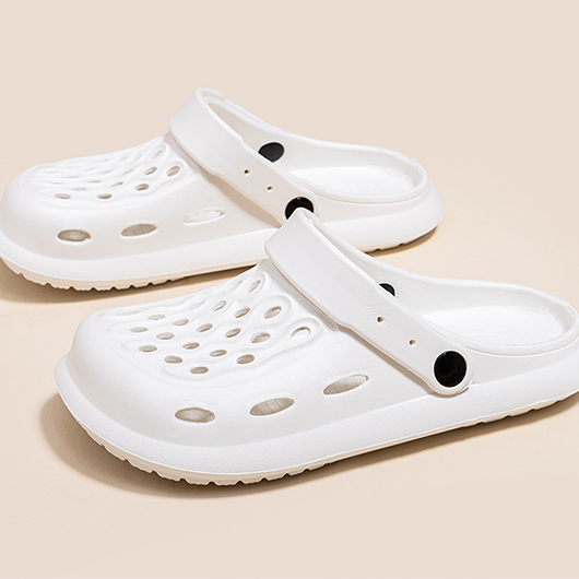 White shoes,Plain Color shoes,White Cut Out Falt Closed Toe Sliders