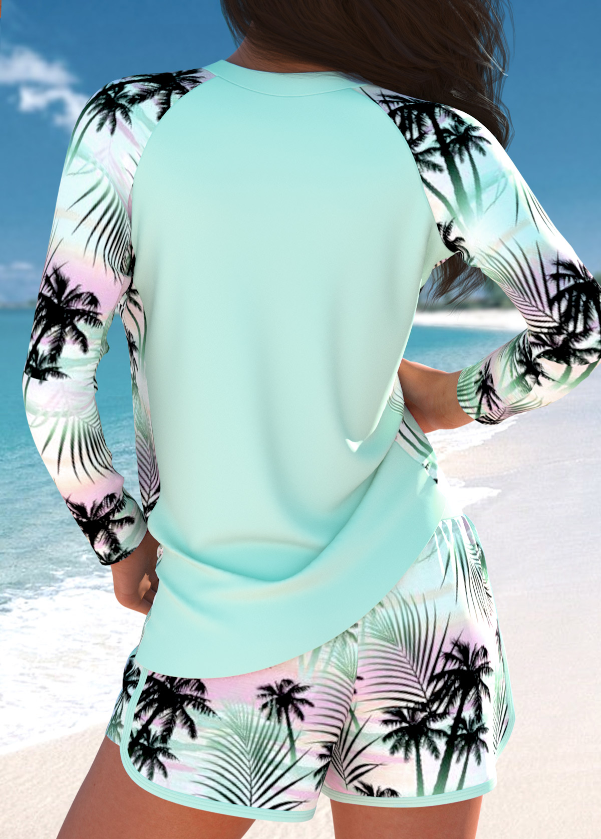 Mint Green plus size,Plants plus size,ROTITA Plus Size Patchwork Tropical Plants Print Tankini Set