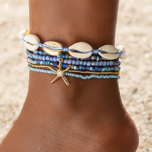 ensemble de bracelets de cheville en alliage bleu avec détail de coquillage
