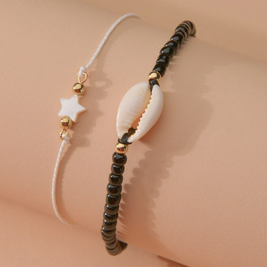 Black jewelry,White jewelry,Contrast Color jewelry,Seashell Detail Star Black Metal Anklet Set