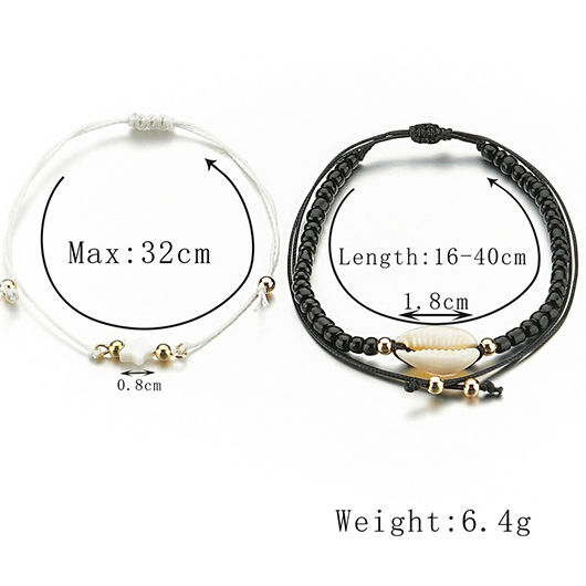 Black jewelry,White jewelry,Contrast Color jewelry,Seashell Detail Star Black Metal Anklet Set