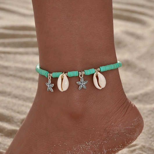 Seashell Detailed Beaded Mint Green Anklet