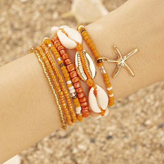 Orange Alloy Seashell Detail Layered Bracelet