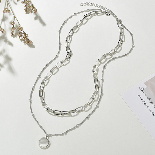 Silvery White jewelry,Contrast Color jewelry,Layered Round Silvery White Alloy Necklace
