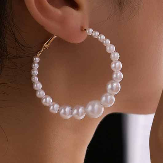Round Vintage White Pearl Design Earrings