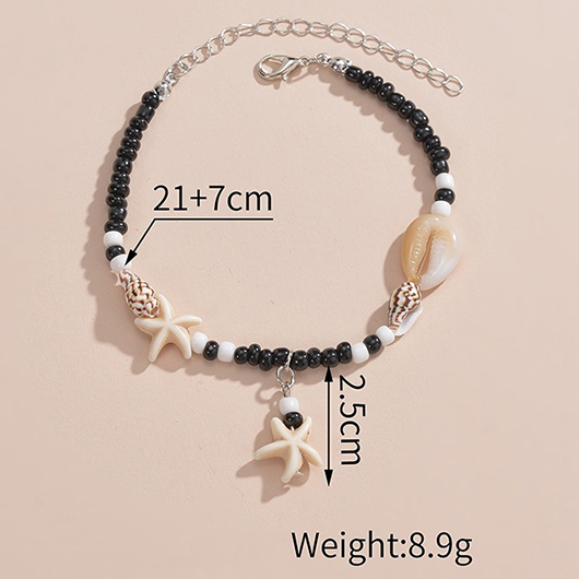 Schwarzes Fußkettchen aus Polyresin mit Muscheldetails und Perlen