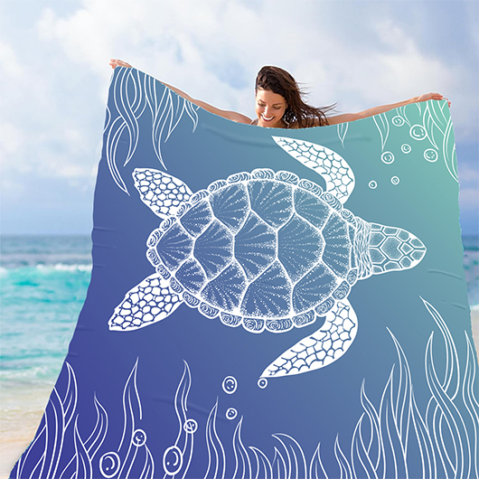 couverture de plage en polyester bleu poussiéreux à imprimé animal