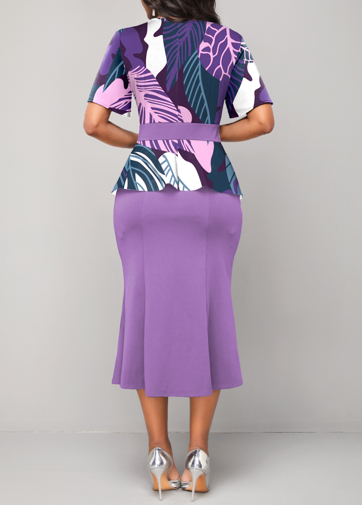 Violet dresses,Floral dresses,Plants dresses,Party dresses,Elegant dresses,Patchwork Violet V Neck Bodycon Dress