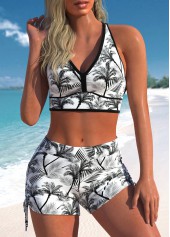 Black swimwear,White swimwear,Floral swimwear,Plants swimwear,ROTITA Layered Black Floral Print Mid Waisted Tankini Set