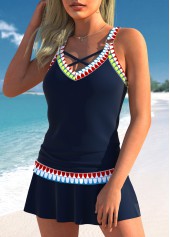 Navy swimwear,Tribal swimwear,ROTITA Circular Ring Navy Tribal Print Low Waisted Tankini Set