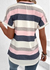Multi Color tops,Striped tops,Geometric tops,ROTITA Pocket Striped Multi Color V Neck T Shirt