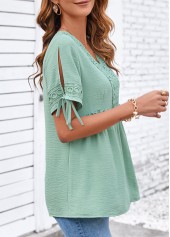Sage Green tops,Plain Color tops,ROTITA Lace Sage Green V Neck Short Sleeve Blouse