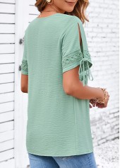 Sage Green tops,Plain Color tops,ROTITA Lace Sage Green V Neck Short Sleeve Blouse