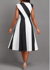 Black dresses,Raw white dresses,Contrast Color dresses,Striped dresses,Geometric dresses,Party dresses,Elegant dresses,ROTITA Patchwork Black V Neck Sleeveless Dress