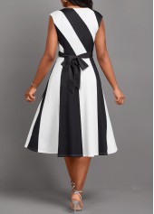 Black dresses,Raw white dresses,Contrast Color dresses,Striped dresses,Geometric dresses,Party dresses,Elegant dresses,ROTITA Patchwork Black V Neck Sleeveless Dress