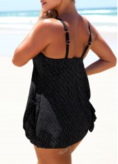 Black swimwear,Plain Color swimwear,ROTITA Fake 2in1 V Neck Black One Piece Swimwear