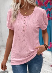 Rosafarbenes T-Shirt mit kurzen Ärmeln und Rundhalsausschnitt und Knöpfen