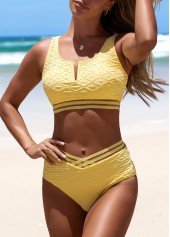 Light Yellow swimwear,Plain Color swimwear,ROTITA Split Light Yellow Patchwork Bikini Set