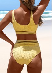 Light Yellow swimwear,Plain Color swimwear,ROTITA Split Light Yellow Patchwork Bikini Set