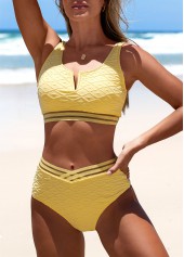 Light Yellow swimwear,Plain Color swimwear,ROTITA Split Light Yellow Patchwork Bikini Set