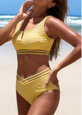 Light Yellow swimwear,Plain Color swimwear,ROTITA Split Light Yellow Patchwork Bikini Set