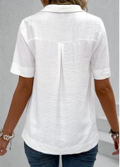 White tops,Plain Color tops,ROTITA Lace White Shirt Collar Short Sleeve Blouse