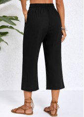 Black bottoms,Plain Color bottoms,Black Elastic Waist Pocket High Waisted Pants