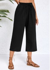 Black bottoms,Plain Color bottoms,Black Elastic Waist Pocket High Waisted Pants