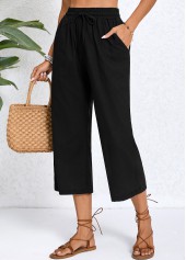 Black bottoms,Plain Color bottoms,Black Elastic Waist Pocket High Waisted Pants