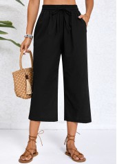 Black bottoms,Plain Color bottoms,Black Elastic Waist Pocket High Waisted Pants