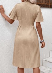 Light Camel dresses,Plain Color dresses,Everyday dresses,Casual dresses,ROTITA Textured Fabric Light Camel V Neck Short Sleeve Dress