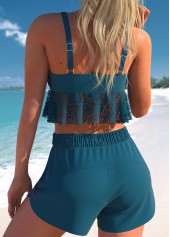 Peacock Blue swimwear,Plain Color swimwear,ROTITA Smocked Lace Peacock Blue Bikini Set