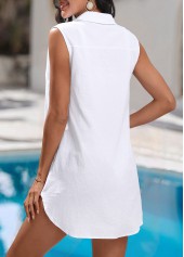 White swimwear,Plain Color swimwear,Split Detail Sleeveless White Cover Up